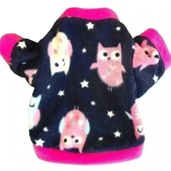 🌈 6/$60, NWOT, Dog Fleece, Sweater, Owl Theme, Blue/Pink, XSmall - Picture 1 of 8